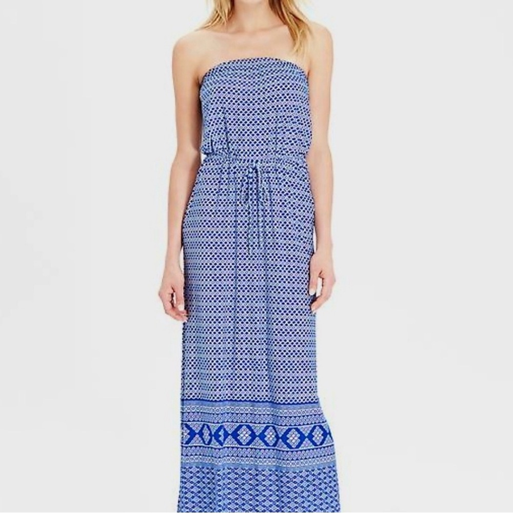 Old Navy Strapless Blue Geometric Dress